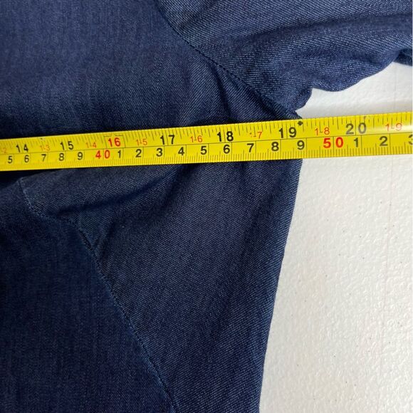 Talbots Square Neck Denim Shift Dress Blue Cotton Chambray 3/4 Sleeve Women 8 - Picture 10 of 13